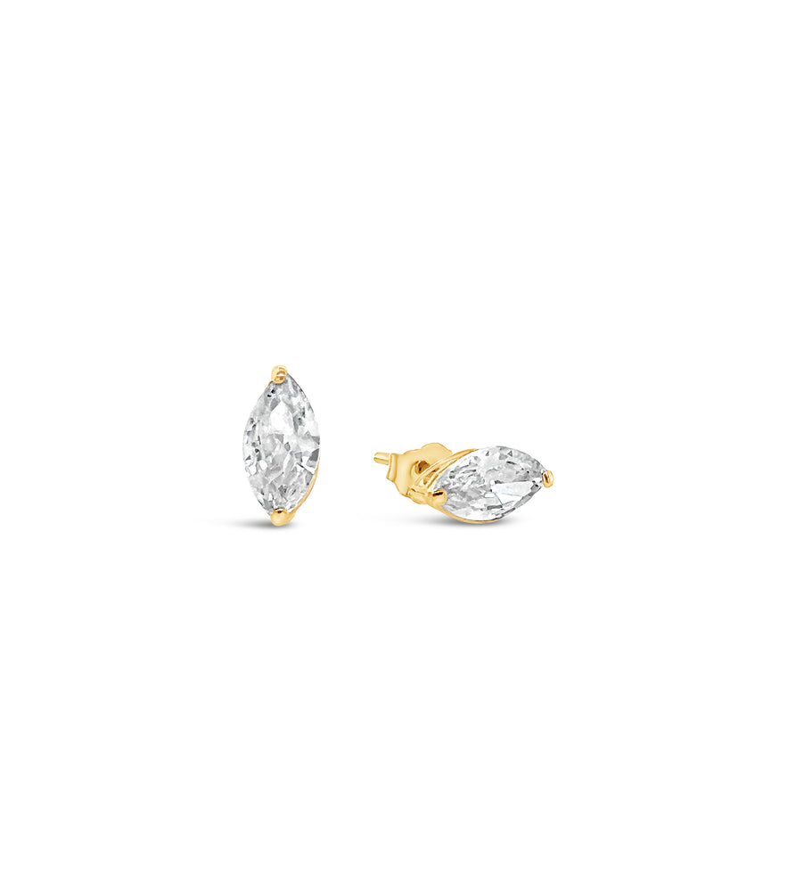 Solid 14k Gold Marquise Simulated Diamond Stud Earrings - 14K Yellow Gold / 6x3mm - Olive & Chain Fine Jewelry