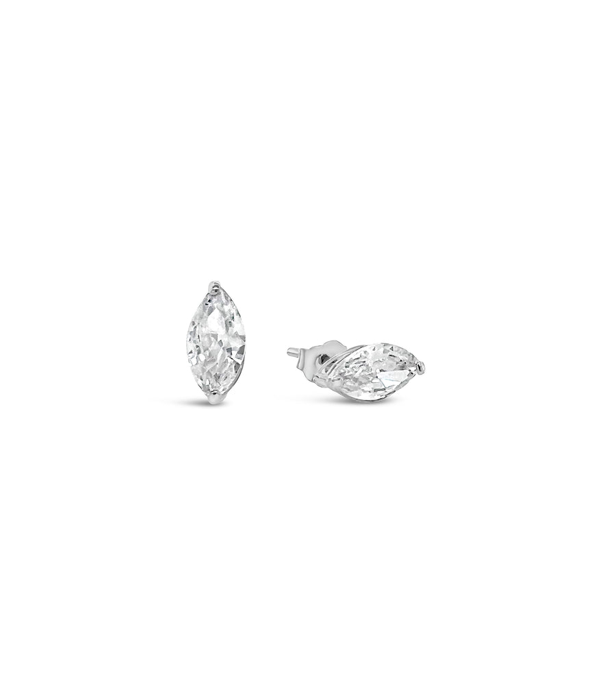 Solid 14k Gold Marquise Simulated Diamond Stud Earrings - 14K White Gold / 6x3mm - Olive & Chain Fine Jewelry