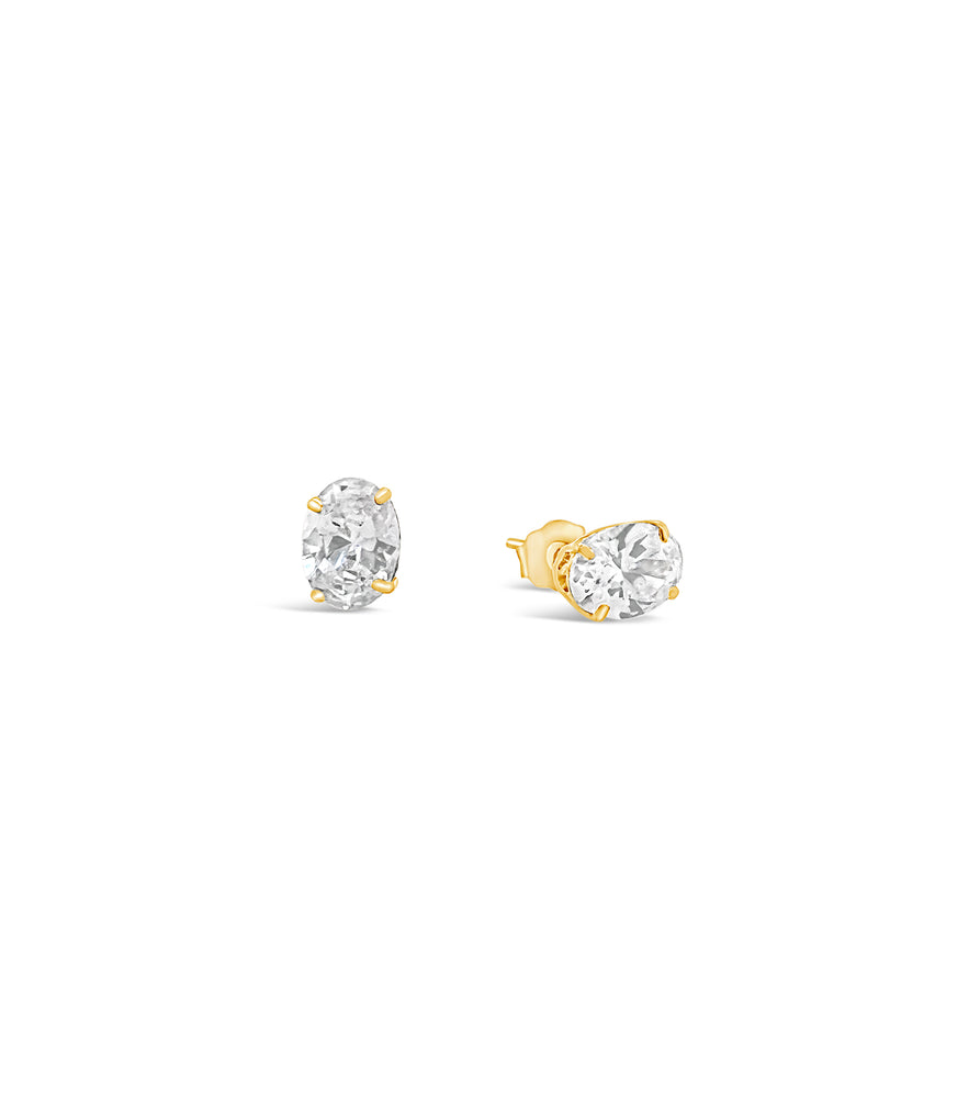 Solid 14k Gold Oval Simulated Diamond Stud Earrings - 14K Yellow Gold / 5x3mm - Olive & Chain Fine Jewelry