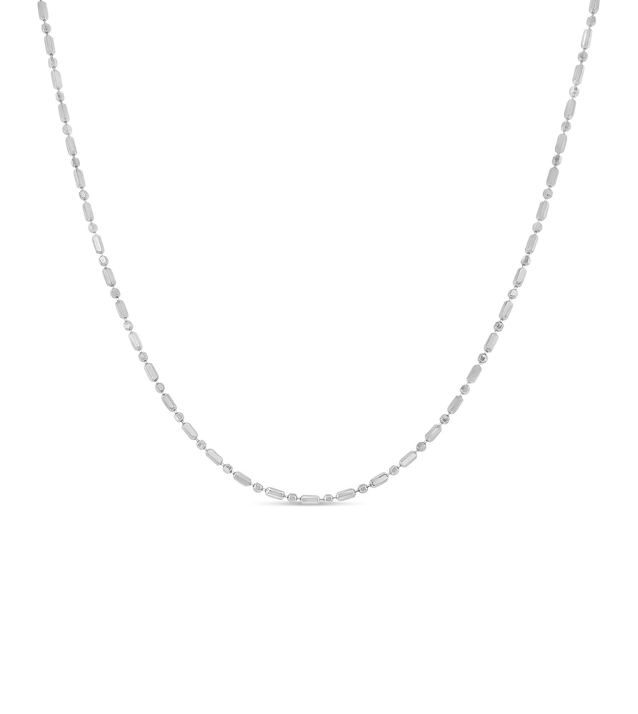 14k White Gold Bar Bead Chain Necklace - 14K  - Olive & Chain Fine Jewelry