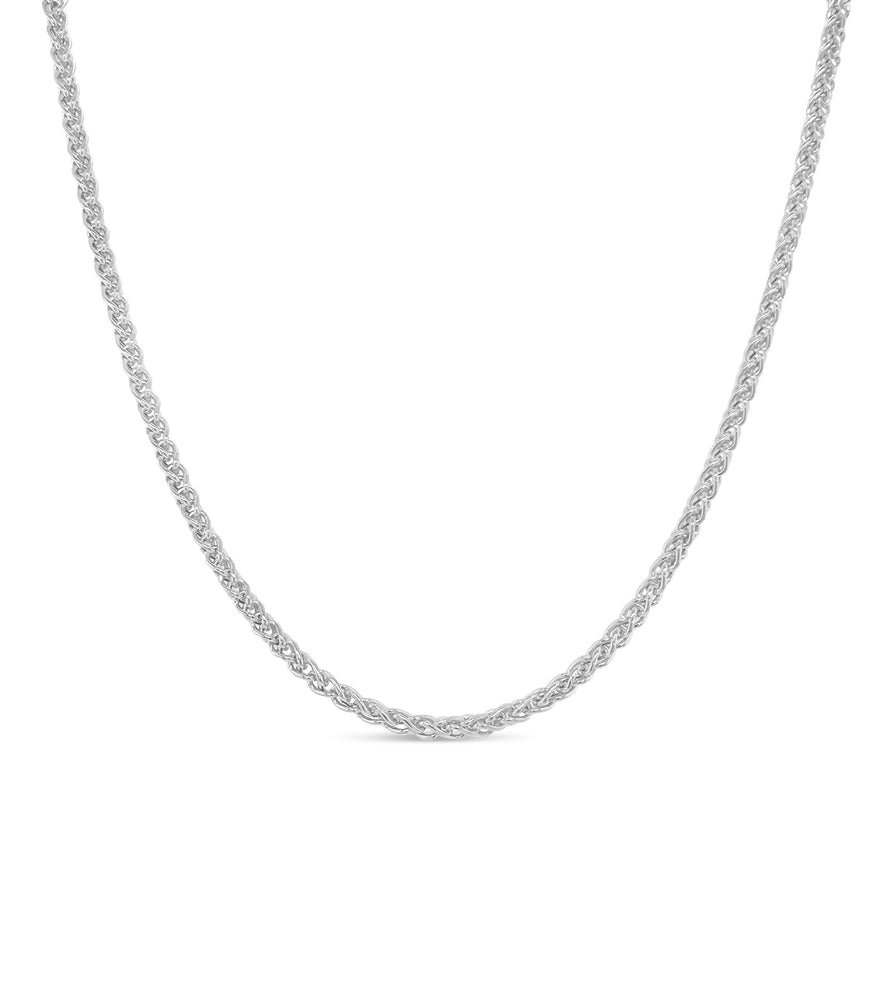 Solid 14k White Gold Wheat Spiga Chain Necklace - 14K - OLIVE & CHAIN Fine Jewelry