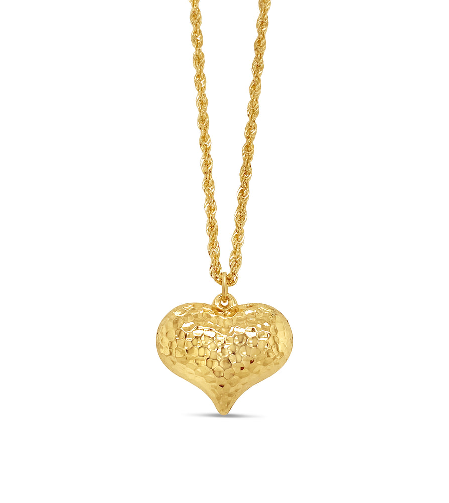 14k Gold Hammered Heart Necklace - 14K  - Olive & Chain Fine Jewelry