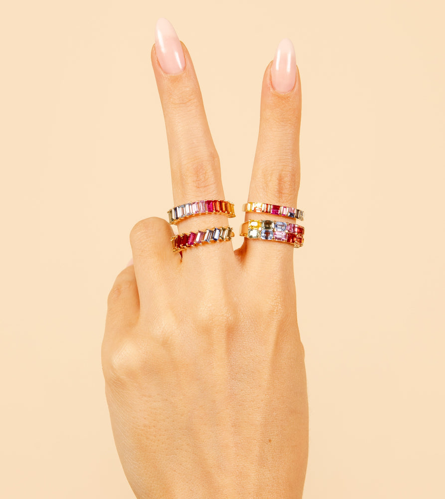Rainbow Sapphire Baguette Band - 14K  - Olive & Chain Fine Jewelry