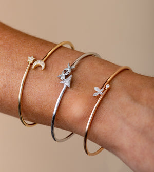 Diamond Butterfly Flexible Bangle - 14K  - Olive & Chain Fine Jewelry