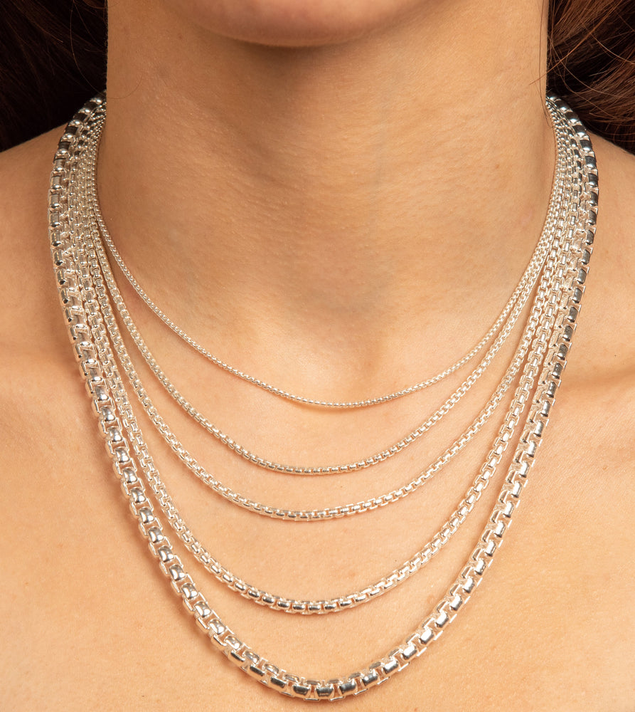 Silver Round Box Chain Necklace - 14K  - Olive & Chain Fine Jewelry