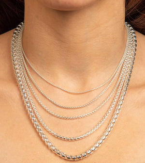 Silver Round Box Chain Necklace - 14K  - Olive & Chain Fine Jewelry