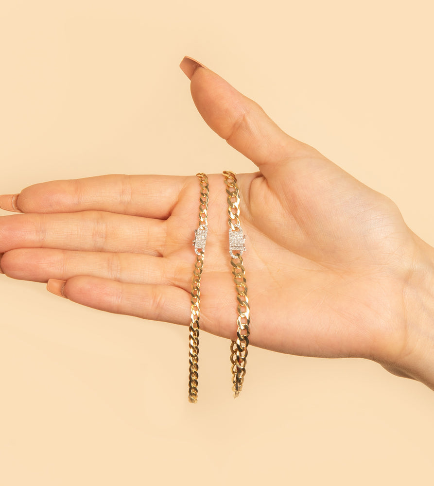 Diamond Lock Curb Link Chain Bracelet - 14K  - Olive & Chain Fine Jewelry