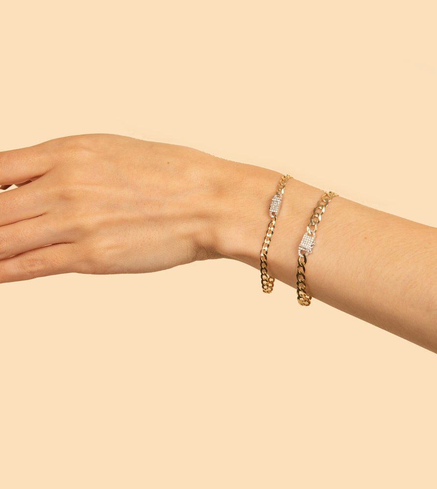 Diamond Lock Curb Link Chain Bracelet - 14K  - Olive & Chain Fine Jewelry