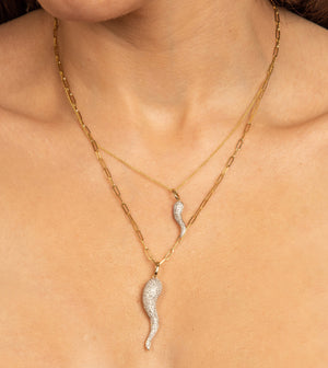 Diamond Italian Horn Cornicello Necklace - 14K - OLIVE & CHAIN Fine Jewelry