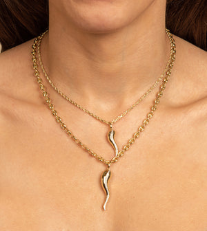 Diamond Line Italian Horn Cornicello Necklace - 14K  - Olive & Chain Fine Jewelry