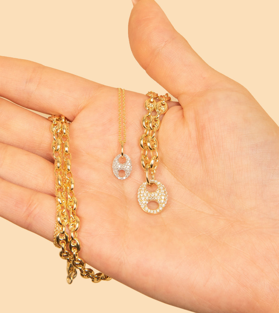 Diamond Puffed Mariner Necklace - 14K  - Olive & Chain Fine Jewelry