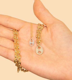 Diamond Puffed Mariner Necklace - 14K  - Olive & Chain Fine Jewelry