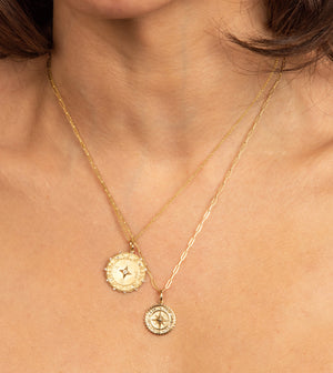 Diamond Compass Medallion Disc Necklace - 14K - OLIVE & CHAIN Fine Jewelry