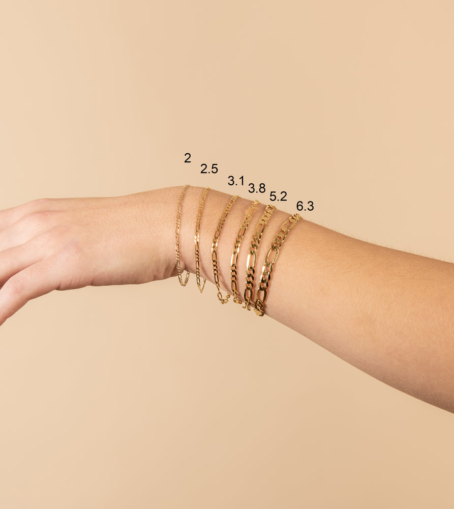 14k Gold Figaro Link Chain Bracelet - 14K - OLIVE & CHAIN Fine Jewelry
