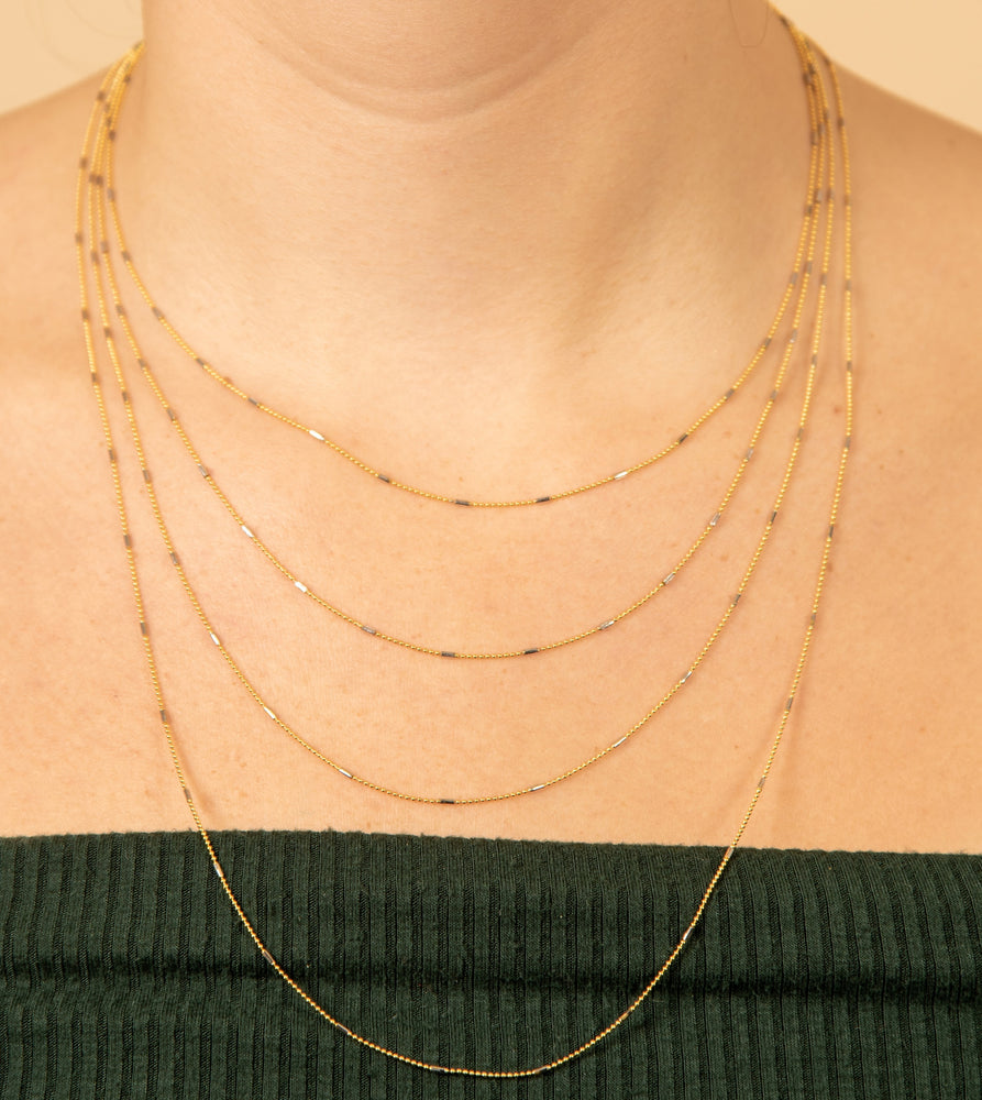 14k Two Tone Gold Dainty Bead & Bar Chain Necklace - 14K  - Olive & Chain Fine Jewelry