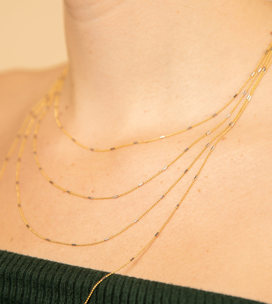 14k Two Tone Gold Dainty Bead & Bar Chain Necklace - 14K  - Olive & Chain Fine Jewelry
