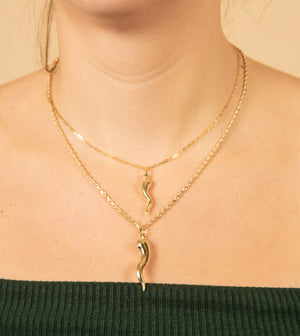 14k Gold Italian Horn Cornicello Necklace - 14K  - Olive & Chain Fine Jewelry