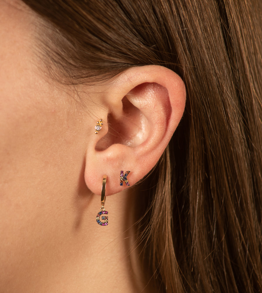 Rainbow Initial Huggie Earring - 14K - OLIVE & CHAIN Fine Jewelry