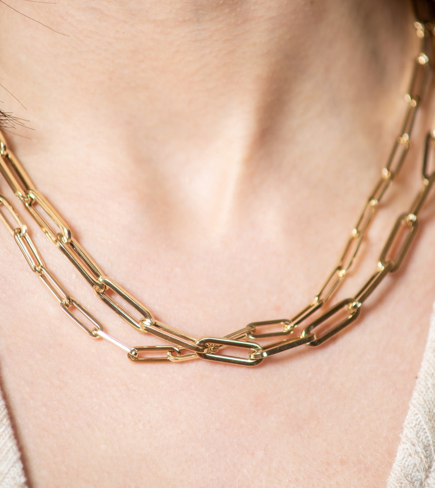 14k Hollow Gold Paperclip Chain Necklace - 14K  - Olive & Chain Fine Jewelry