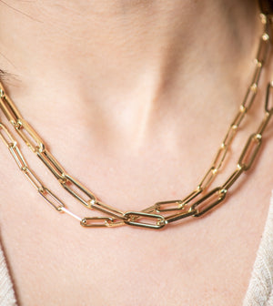 14k Hollow Gold Paperclip Chain Necklace - 14K  - Olive & Chain Fine Jewelry