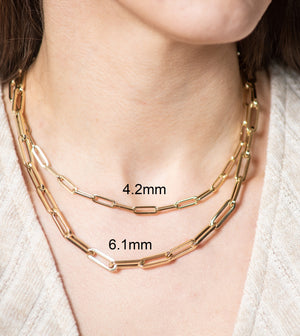 14k Hollow Gold Paperclip Chain Necklace - 14K  - Olive & Chain Fine Jewelry