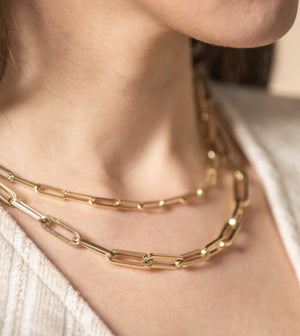 14k Hollow Gold Paperclip Chain Necklace - 14K  - Olive & Chain Fine Jewelry