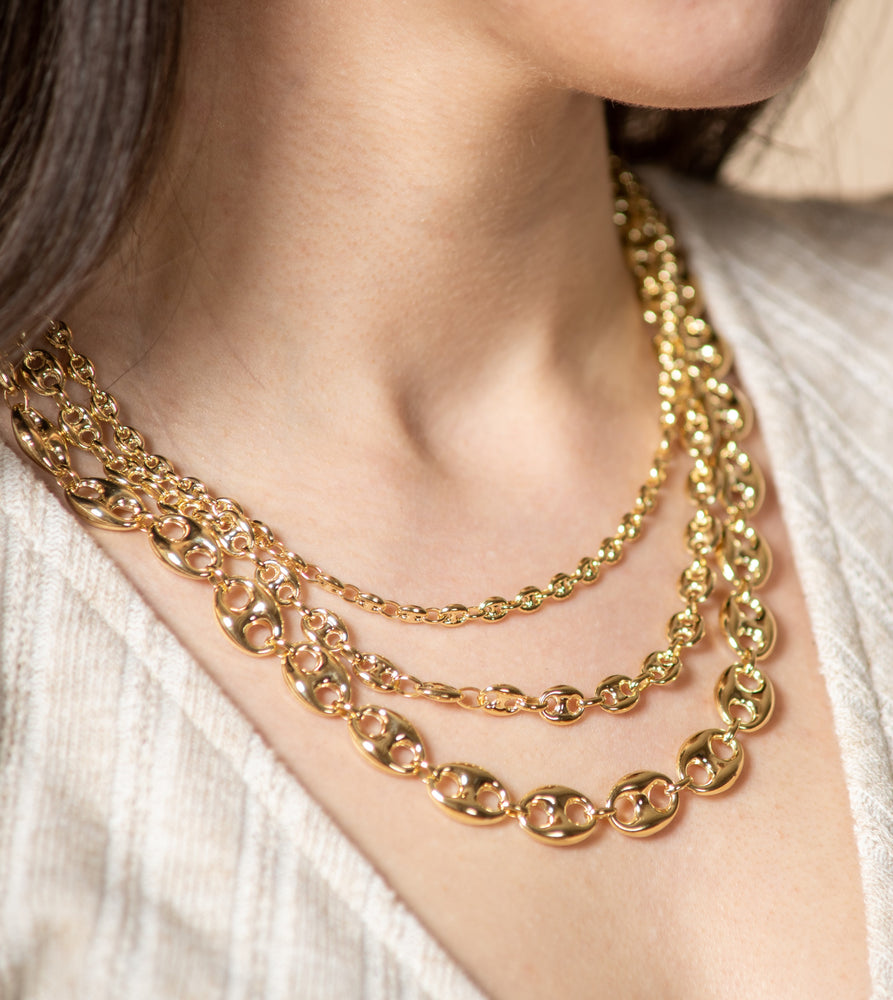 14K Gold Puffed Mariner Chain Necklace - 14K - OLIVE & CHAIN Fine Jewelry