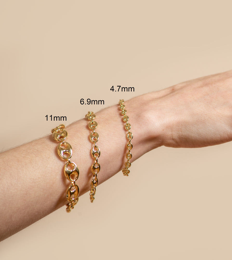 14k Gold Puffed Mariner Chain Bracelet - 14K - OLIVE & CHAIN Fine Jewelry