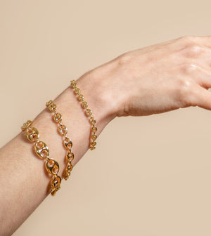 14k Gold Puffed Mariner Chain Bracelet - 14K - OLIVE & CHAIN Fine Jewelry