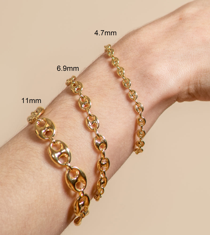 10k Gold Puffed Mariner Chain Bracelet - 14K - OLIVE & CHAIN Fine Jewelry