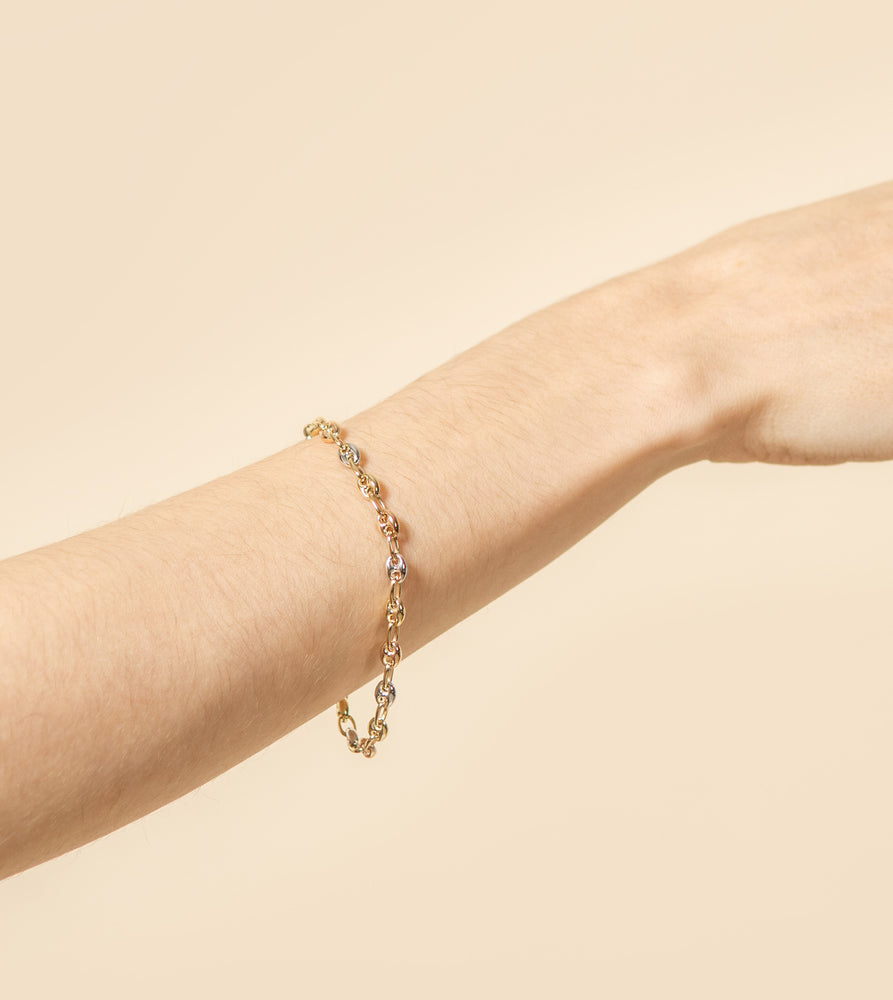 14k Three-Tone Gold Puffed Mariner Bracelet - 14K  - Olive & Chain Fine Jewelry
