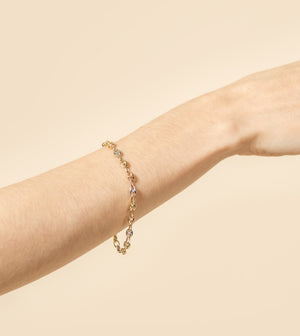 14k Three-Tone Gold Puffed Mariner Bracelet - 14K  - Olive & Chain Fine Jewelry