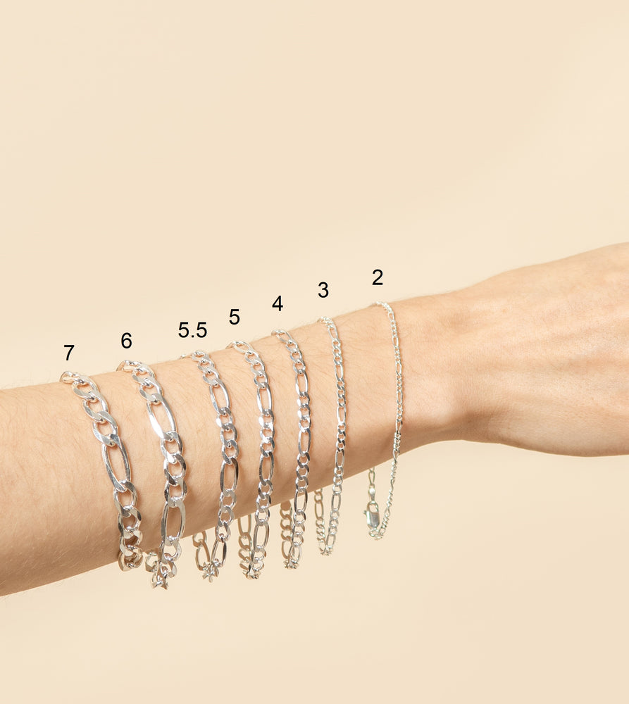 Silver Figaro Chain Bracelet - 14K  - Olive & Chain Fine Jewelry