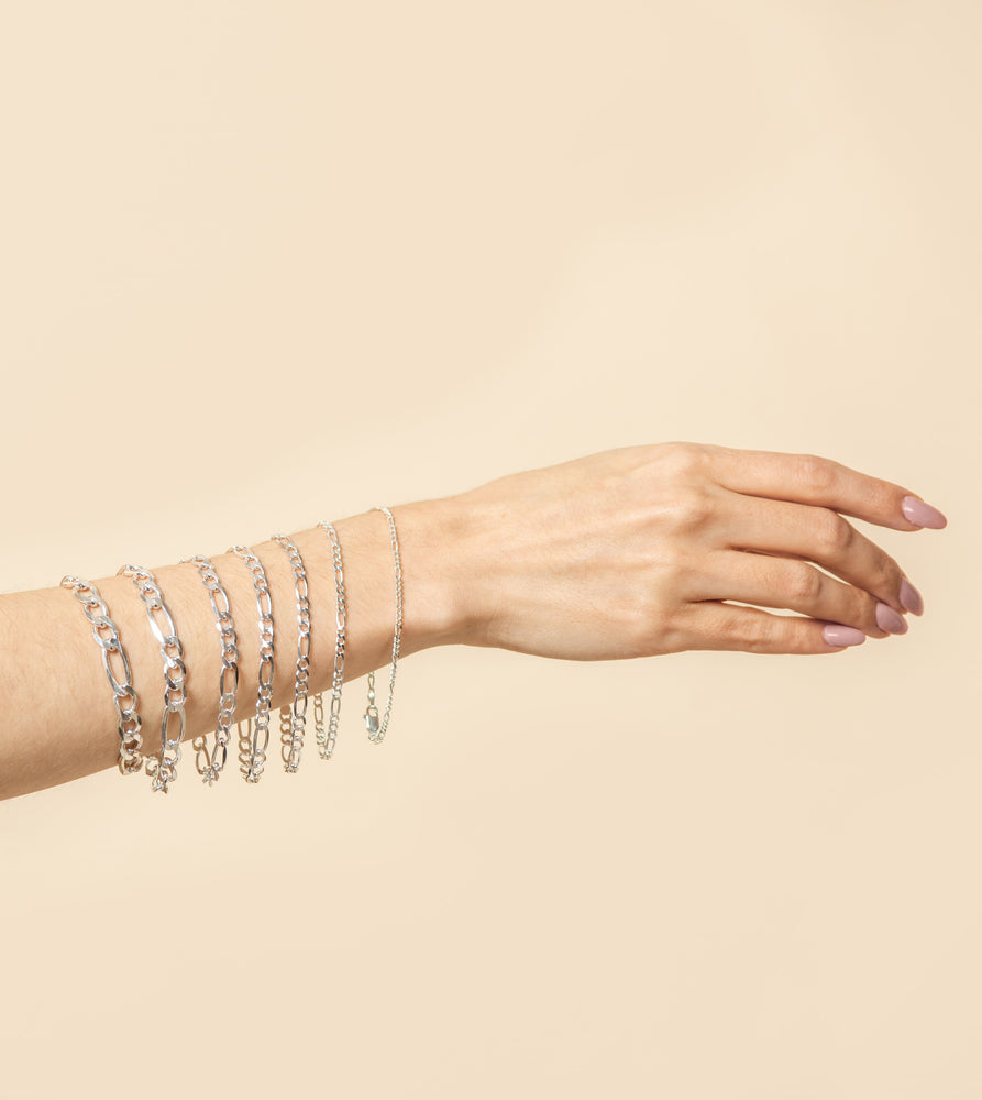 Silver Figaro Chain Bracelet - 14K  - Olive & Chain Fine Jewelry