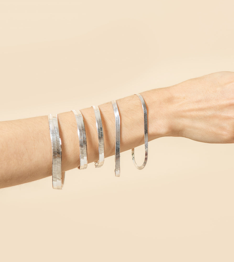 Silver Herringbone Chain Bracelet - 14K  - Olive & Chain Fine Jewelry
