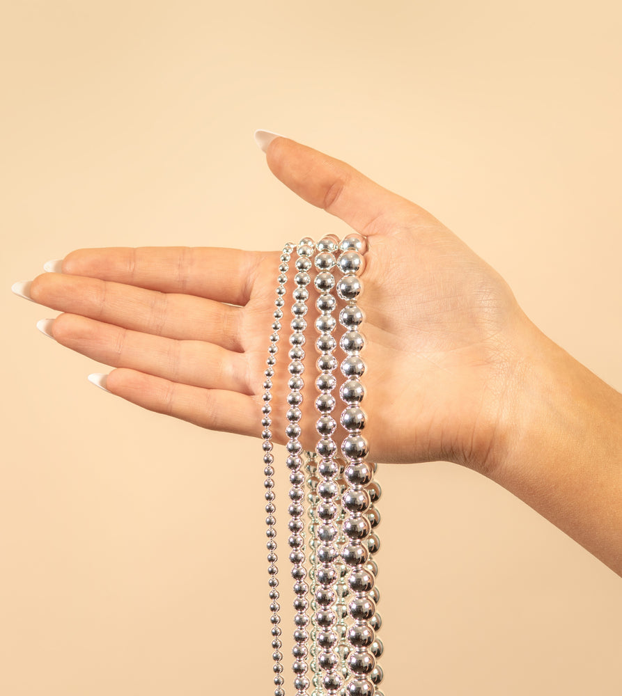 Silver Bead Strand Chain Necklace - 14K  - Olive & Chain Fine Jewelry