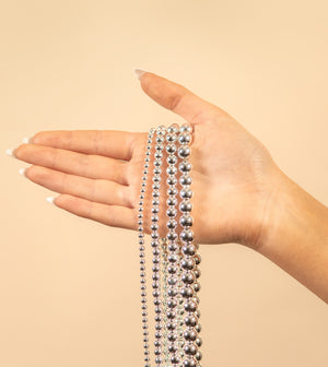 Silver Bead Strand Chain Necklace - 14K  - Olive & Chain Fine Jewelry