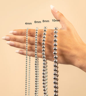 Silver Bead Strand Chain Necklace - 14K  - Olive & Chain Fine Jewelry