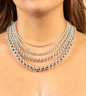 Silver Bead Strand Chain Necklace - 14K  - Olive & Chain Fine Jewelry