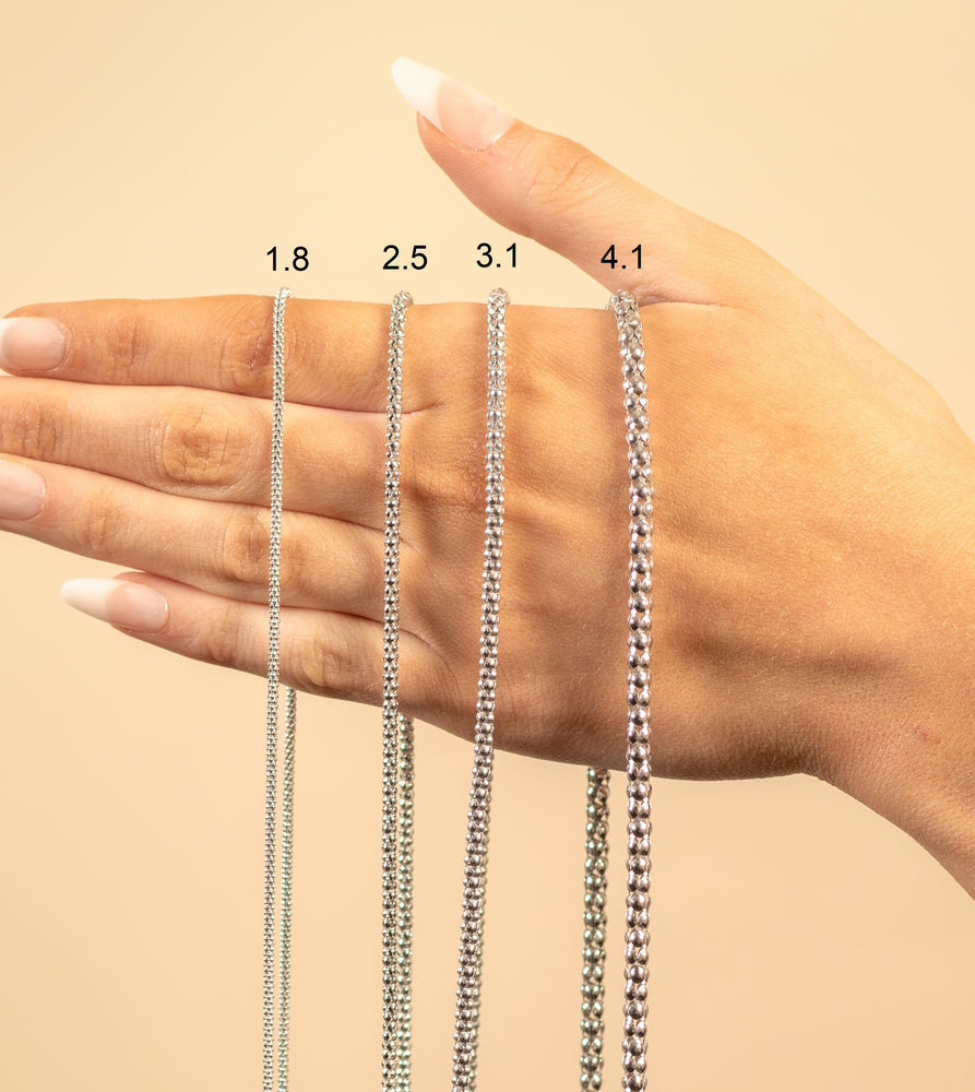 Silver Popcorn Chain Necklace - 14K  - Olive & Chain Fine Jewelry