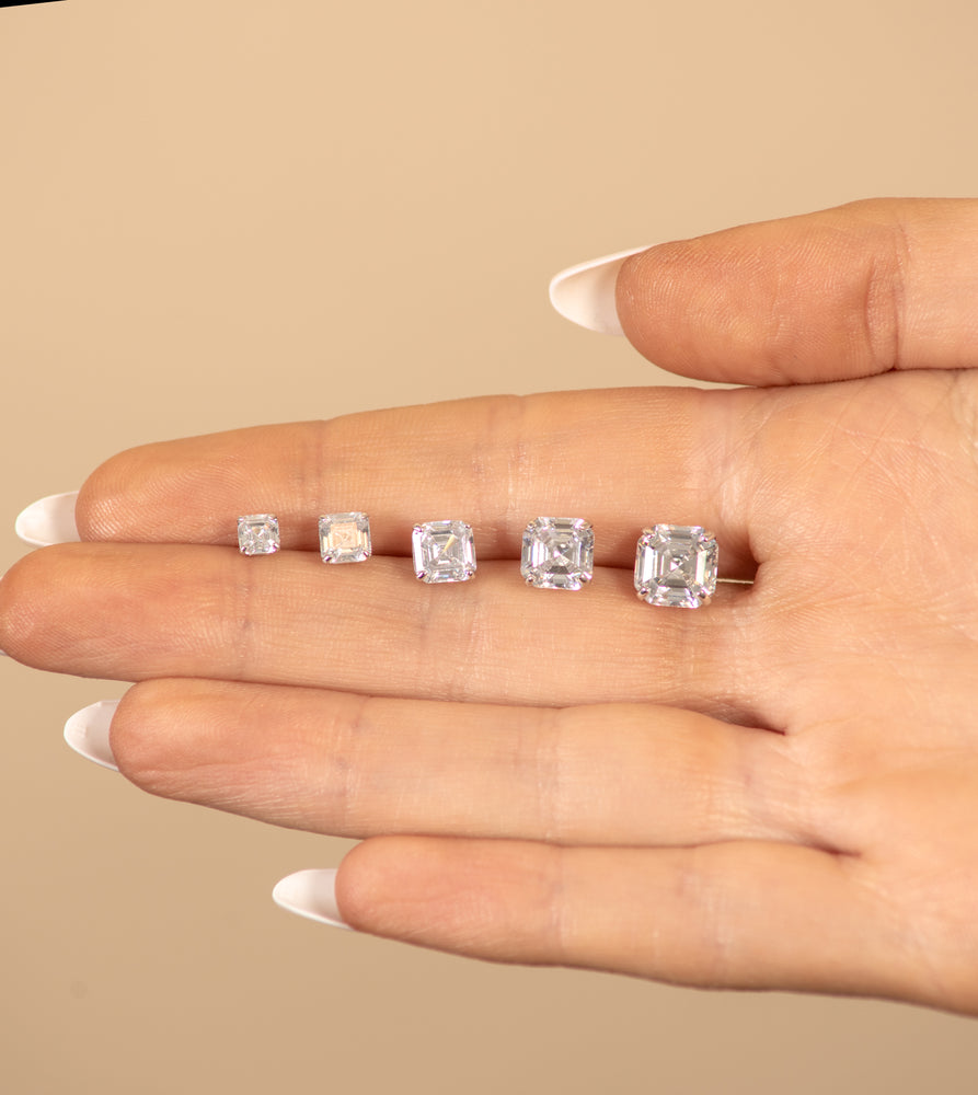 Solid 14k Gold Square Asscher Cut Diamond CZ Stud Earrings - 14K  - Olive & Chain Fine Jewelry