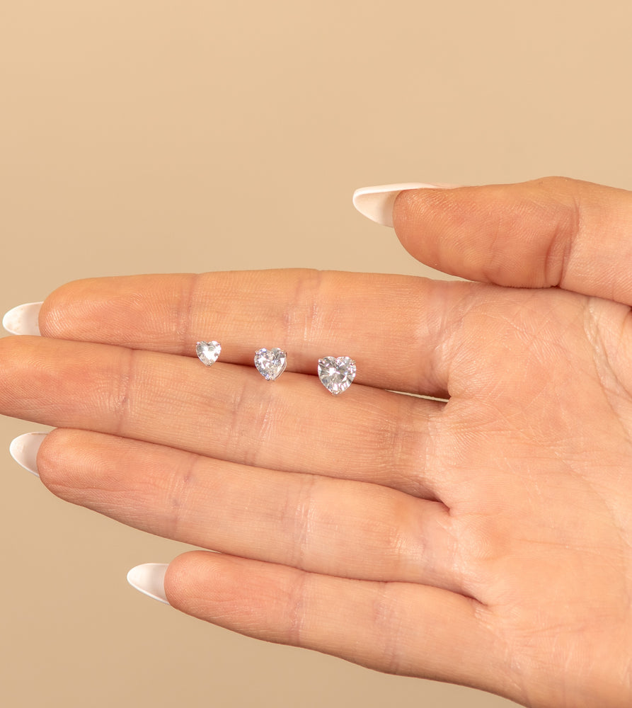 Heart Shape Diamond CZ Stud Earrings - 14K  - Olive & Chain Fine Jewelry