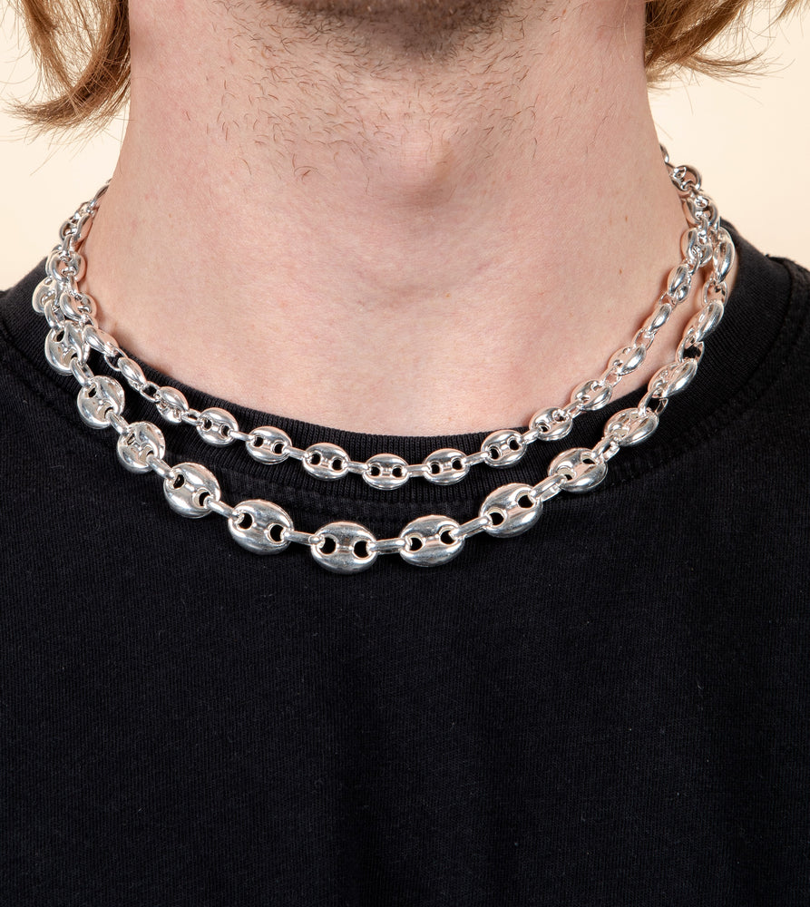 Silver Puffed Mariner Chain Necklace - 14K  - Olive & Chain Fine Jewelry