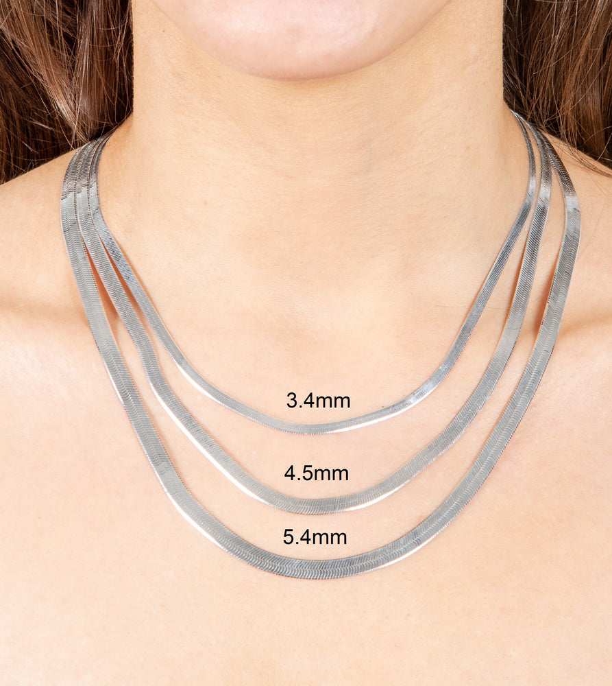 Silver Herringbone Chain Necklace - 14K  - Olive & Chain Fine Jewelry