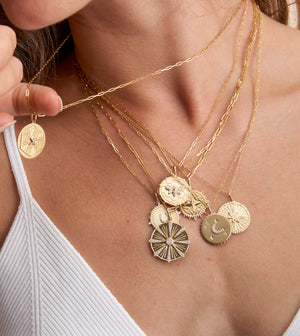 Diamond Celestial Medallion Disc Necklace - 14K  - Olive & Chain Fine Jewelry
