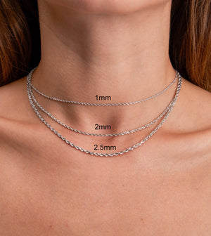 Solid 14k White Gold Rope Chain Necklace - 14K  - Olive & Chain Fine Jewelry