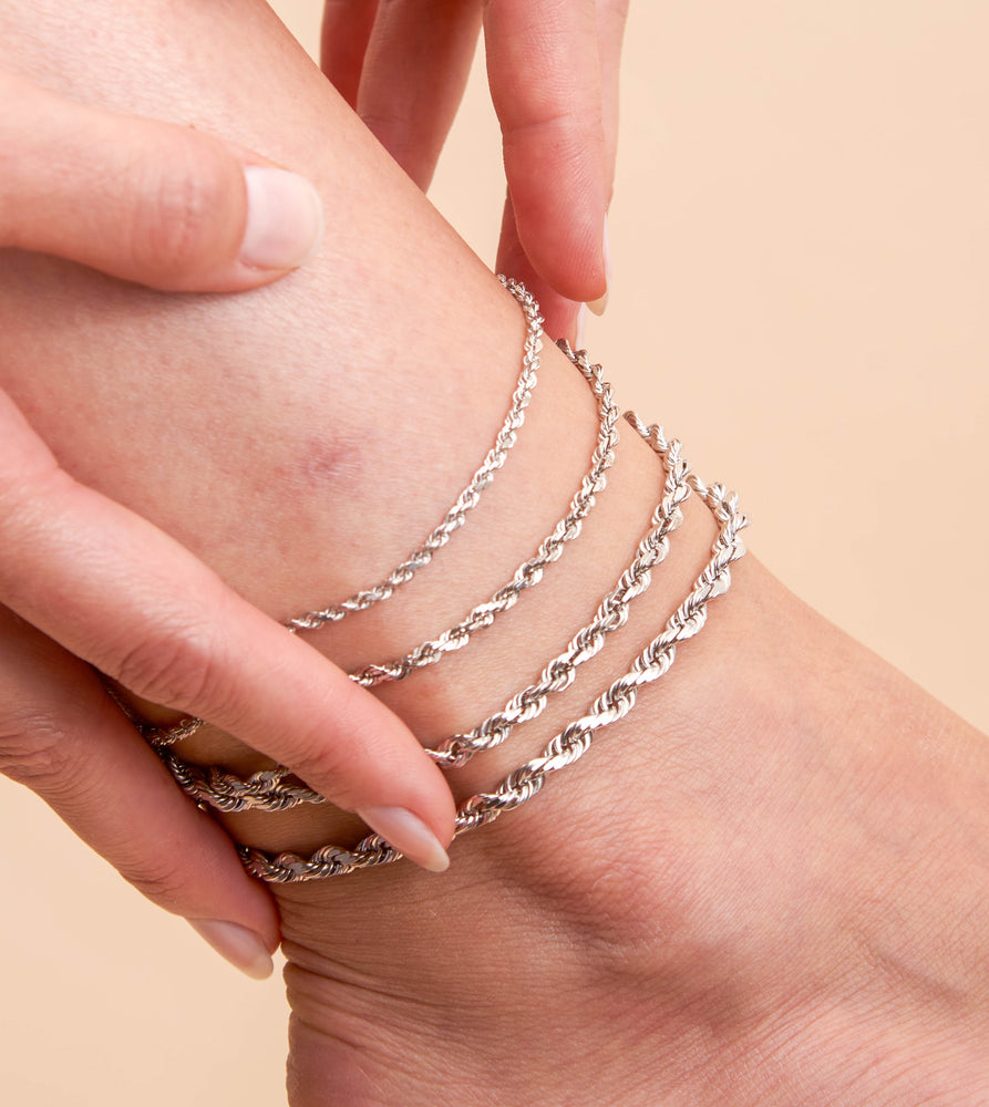 Solid 10k White Gold Rope Chain Anklet - 14K  - Olive & Chain Fine Jewelry