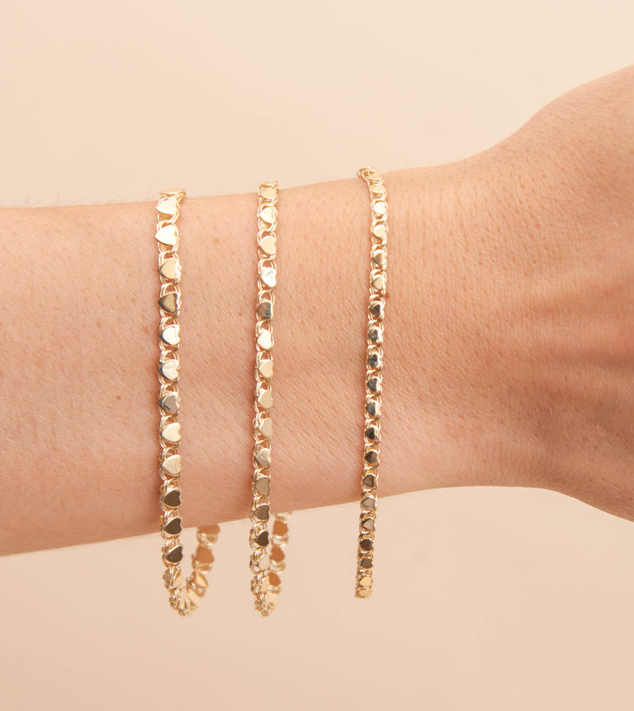 10k Gold Heart Mirror Chain Bracelet - 14K  - Olive & Chain Fine Jewelry