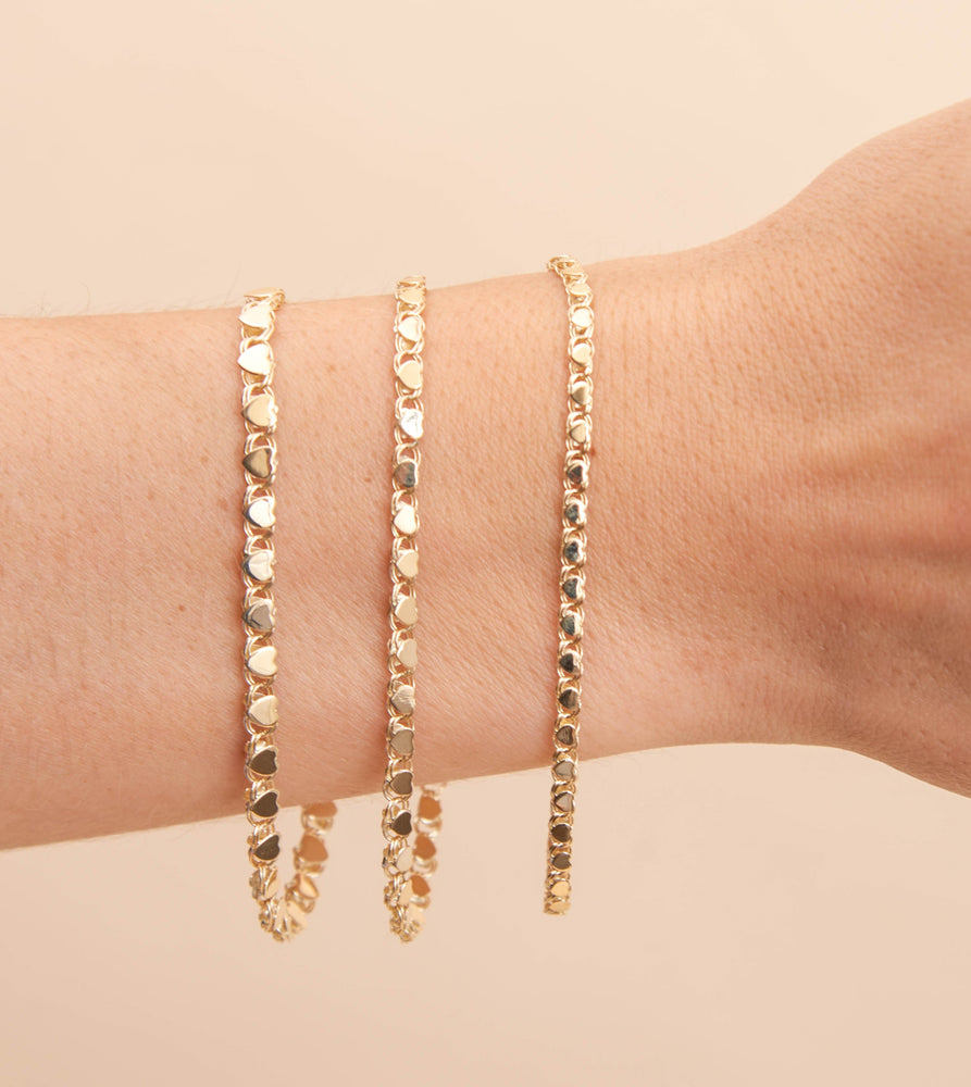 14k Gold Heart Mirror Chain Bracelet - 14K - OLIVE & CHAIN Fine Jewelry
