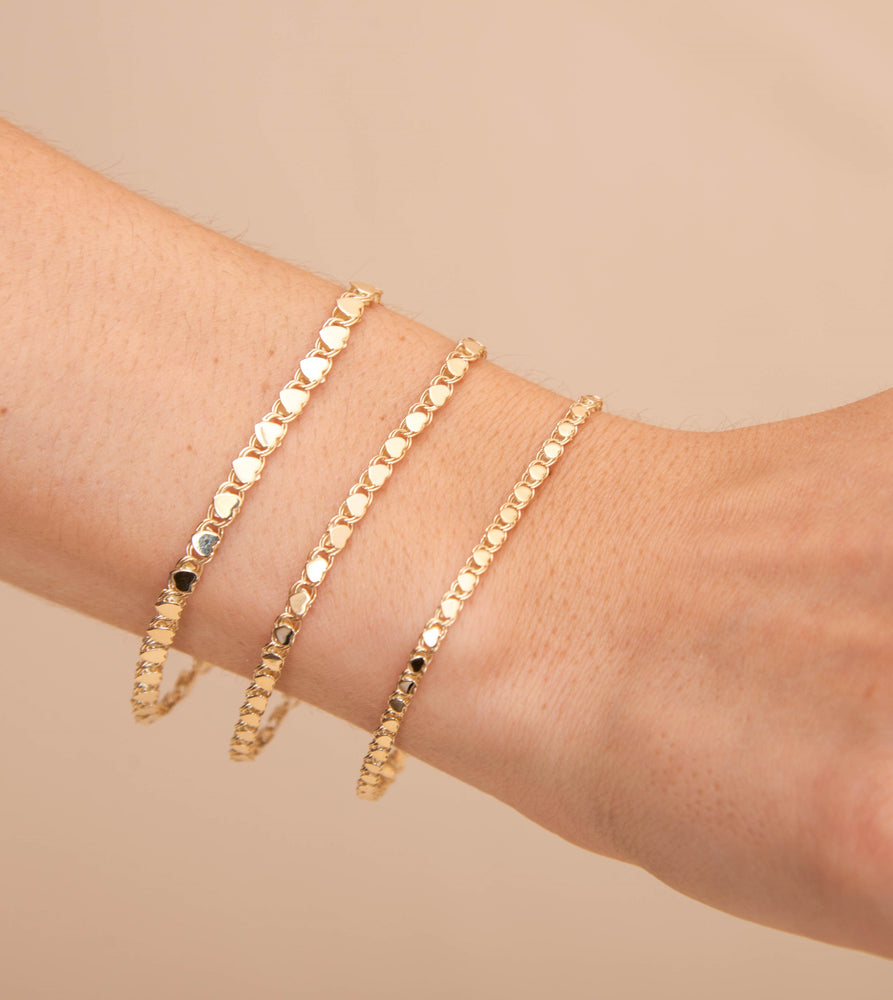 14k Gold Heart Mirror Chain Bracelet - 14K - OLIVE & CHAIN Fine Jewelry